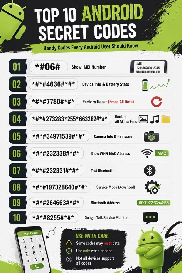 jaxoncoder's tweet photo. 99% Android users don't know these secret codes 🤫📱 https://t.co/SLcVbTfjyC