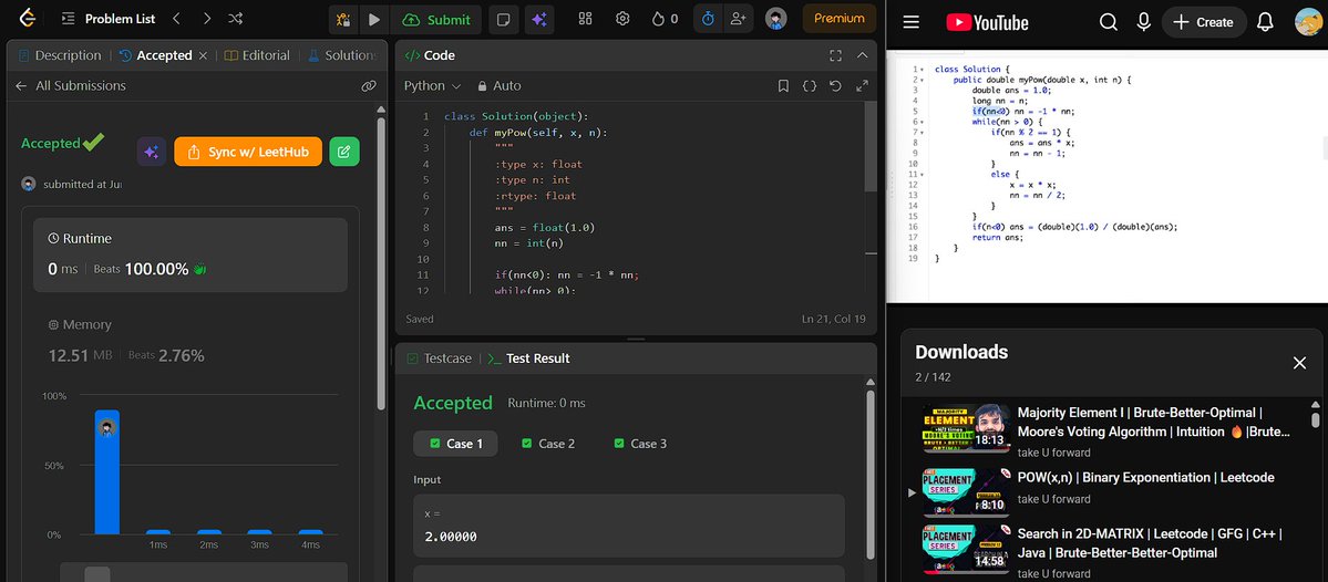 dipanshurdev's tweet photo. 📆Day 5/45 of #SDESheetChallenge by @takeUforward_ 

Solved:
- Search in a 2D Matrix
- Pow(x, n)
- Majority Element-I

#SDESheetChallenge #DSA #TakeUForward #python #leetcode https://t.co/ju7GT7reBt