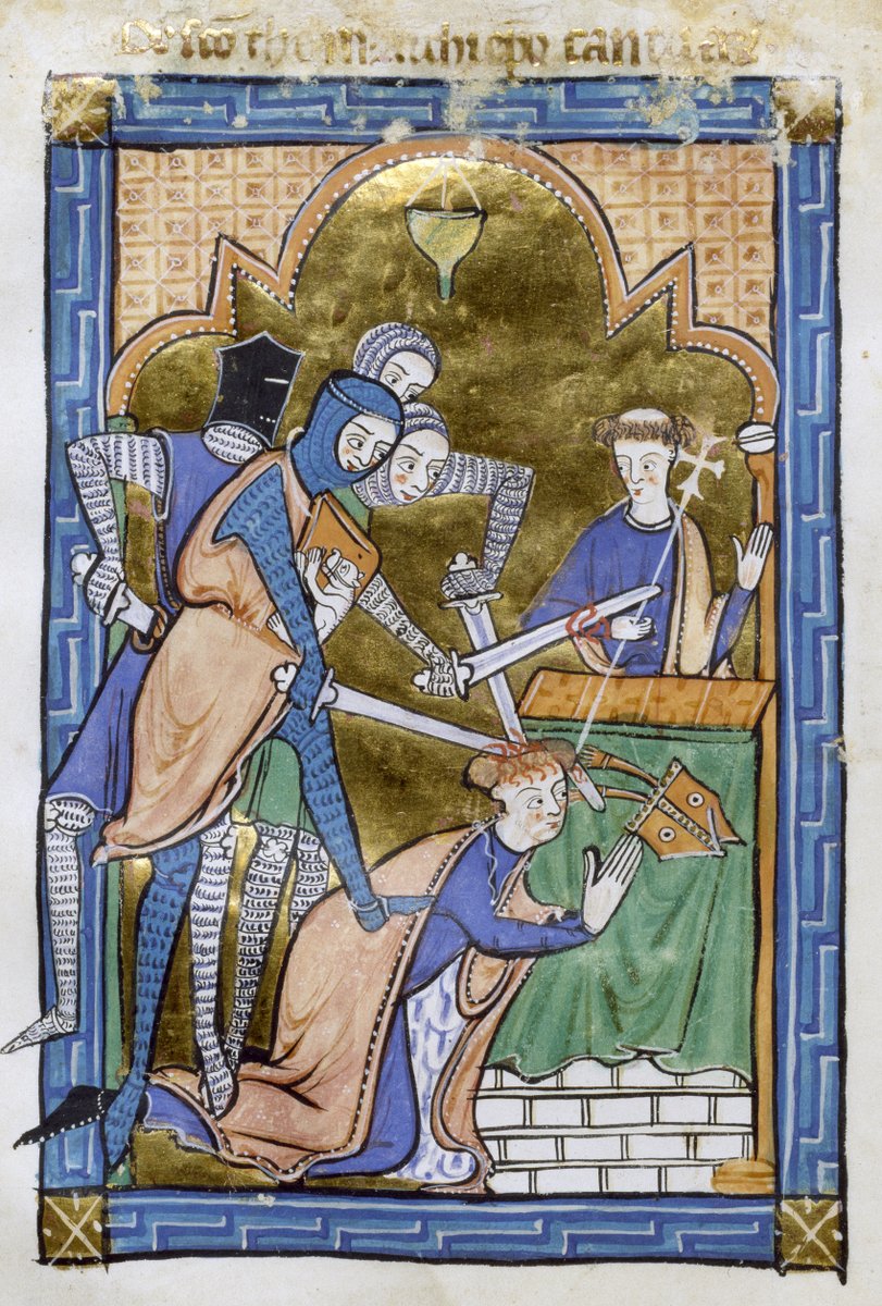 encryptionmusic's tweet photo. Thomas Becket martyrdom image, 1250. Thomas Becket martyrdom -- the Archbishop of Canterbury murdered in his cathedral in 1170 by knights loyal to Henry II; his death made Canterbury the foremost pilgrimage site of medieval England. https://t.co/hB3L2DWMpA