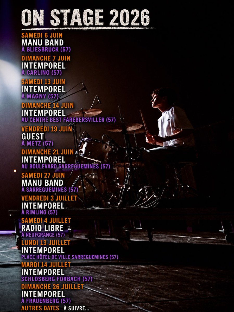 BenjaminStock8's tweet photo. On Stage ✨🥁🔥 Juin,Juillet 2026 https://t.co/Ode7UM6Ugp