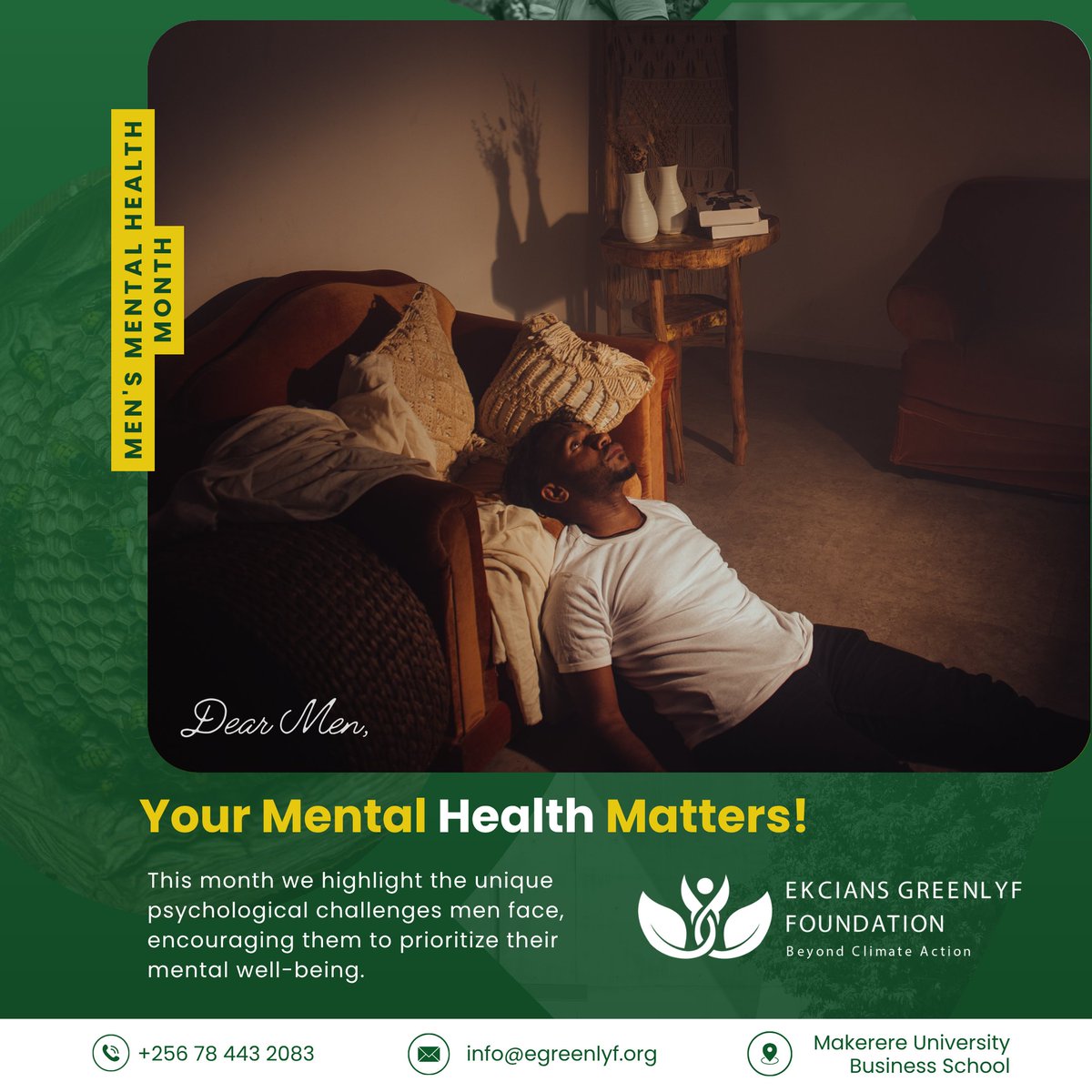 egreenlyf's tweet photo. June is Men's Mental Health Awareness Month. "Check on the Bros".

A simple check-in can save a life.
Dear Men, How are you doing today?

#MensMentalHealthMonth #MentalHealthMatters #ItsOkayToTalk #BreakTheStigma #MensWellbeing https://t.co/iS1RivzzNF