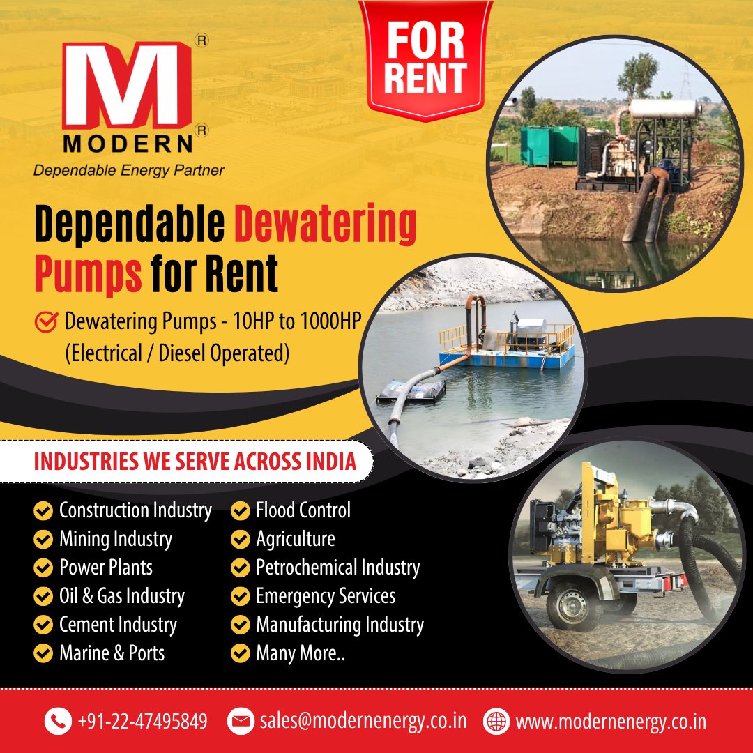 ModernEnergyRPL's tweet photo. Dependable Dewatering Pumps for Rent Across India

High Performance dewatering pumps for construction, mining, power plants, flood control, emergency water removal, etc. Fast deployment &amp; nationwide support.

👉 https://t.co/rm39WQfxFF

#DewateringPumpOnRent #DewateringPumpRental https://t.co/2FWv60vNBH