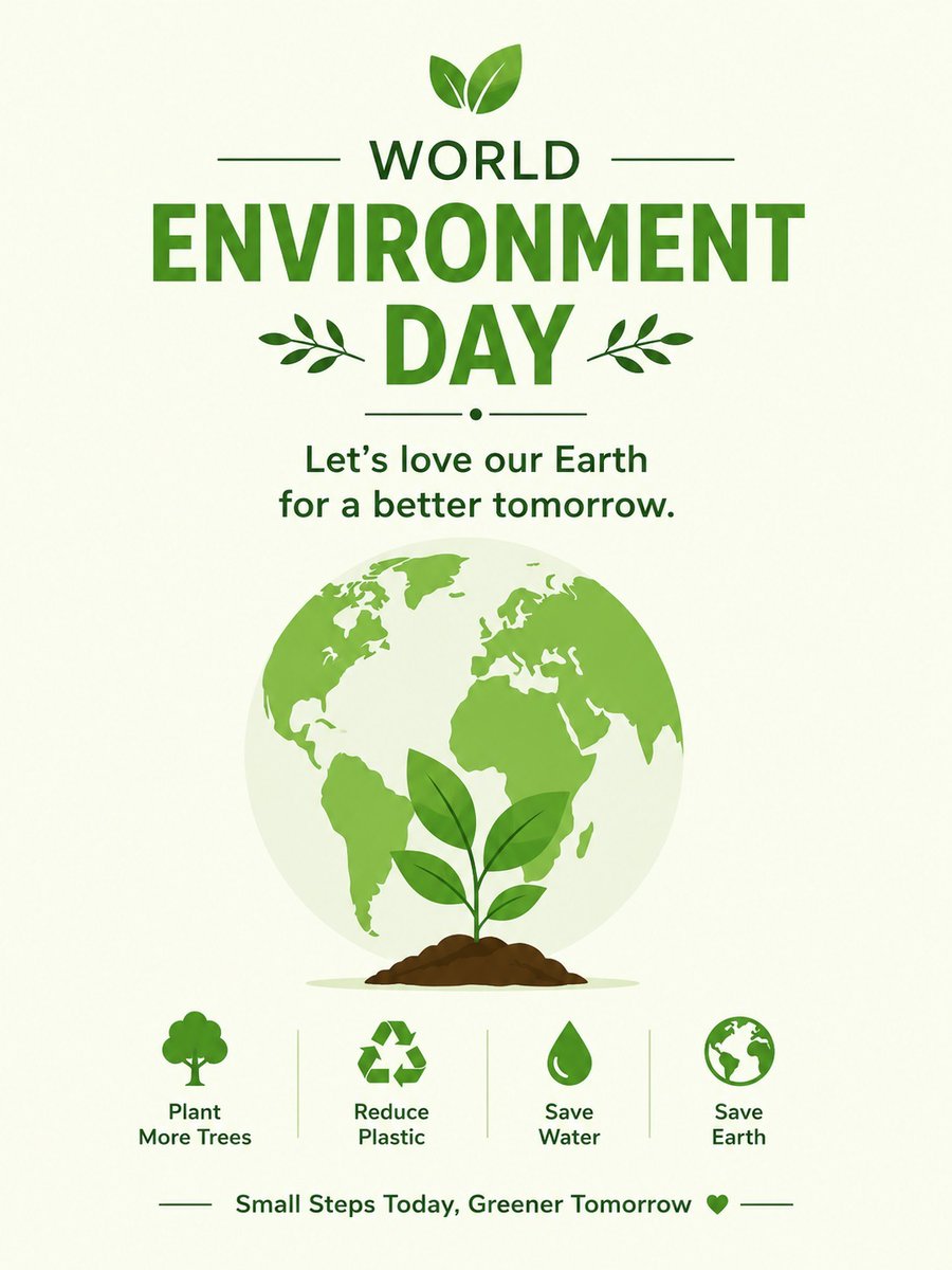 Sumit_Modi13's tweet photo. Every small action today contributes to a greener, more sustainable tomorrow. 🌱

On World Environment Day, let's renew our commitment to protecting the planet through conscious choices and collective responsibility.

#WorldEnvironmentDay #Sustainability #GoGreen #ClimateAction #EnvironmentalResponsibility #GreenFuture #SaveEarth #PlantTrees #ReducePlastic #SaveWater #ESG #SustainableDevelopment