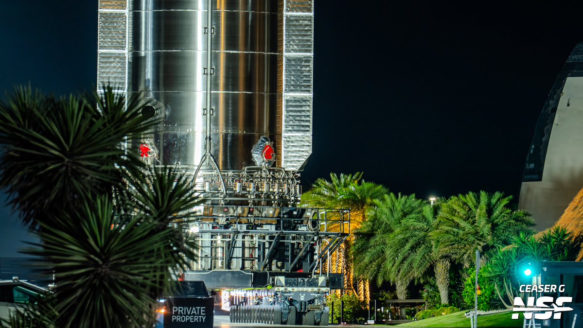 CeaserG33's tweet photo. Booster 20 comes out of Mega Bay 1 and heads to Massey's for its initial round of cryo tests. Flight 13 preparations are underway!
@NASASpaceflight https://t.co/ejwKIJRyB7