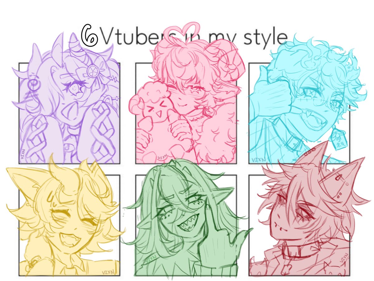 VixVandal's tweet photo. THE AFTERMATH OF TODAYS STREAM!!! 

From left to right top to bottom we have:
@/AnyaAndr0meda [#lavmonart]
@/Envi_vt [#EnviGallery]
@/PunkPupVT [#PunkPaints]
@/WonderHarmonia [
@/KairyuCrocodile [#KaiCrocArt]
@/iinviis [#invisart]

Lowkey proud as fuck of most of these!!! https://t.co/aj7GP277d9