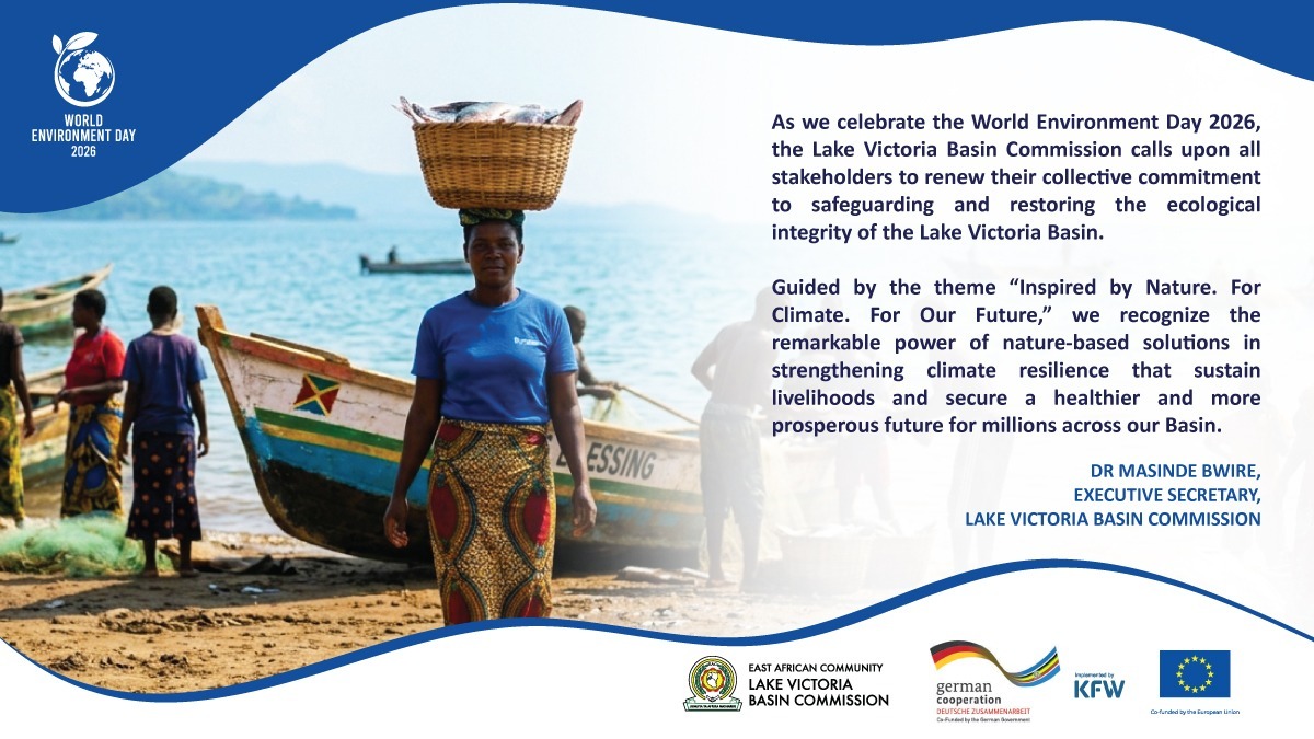 EAC_LVBC's tweet photo. As we celebrate World Environment Day 2026, the Lake Victoria Basin Commission calls for renewed commitment in restoring the ecological integrity of Lake Victoria Basin.
#Worldenvironmentday2026. #InspiredbyNature, #ForClimate. #ForOurFuture. https://t.co/o0bMOQOgVD