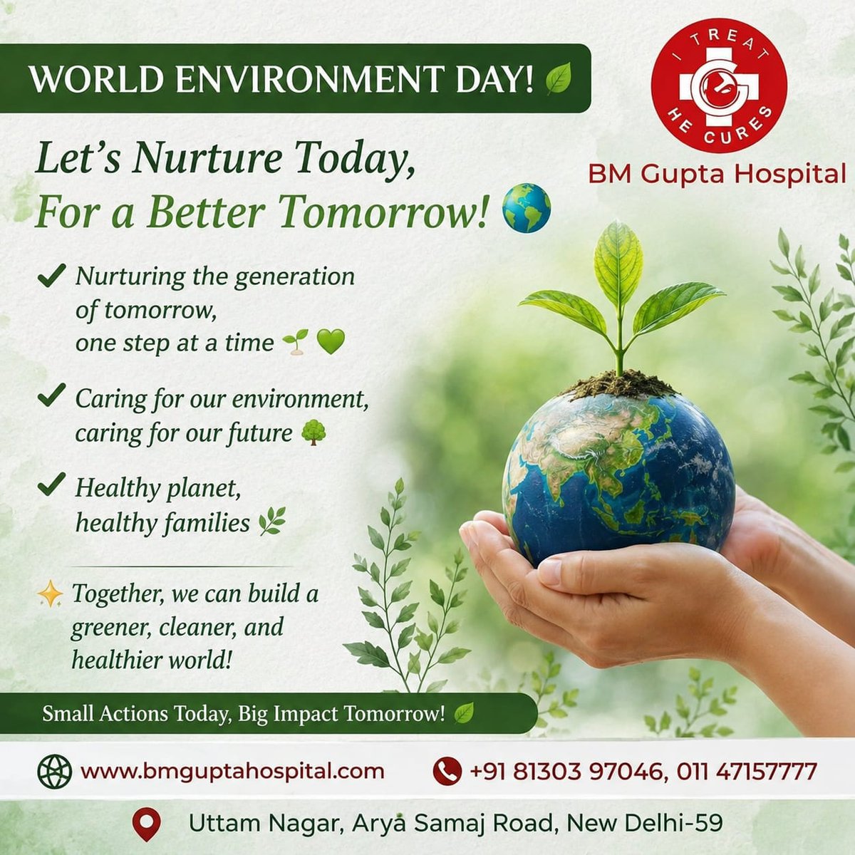 BMGupta34315927's tweet photo. 🌍 Plant Hope Today, Protect Tomorrow! 🌱

🏥 BM Gupta Hospital
📌 Address: Uttam Nagar, Arya Samaj Road, New Delhi – 110059
Book Your Appointment Today:
📱 +91 81303 97046
☎️ 011 47157777
https://t.co/zhAMaVWa5H

#WorldEnvironmentDay #BmGuptaHospital https://t.co/kpnm33lChw