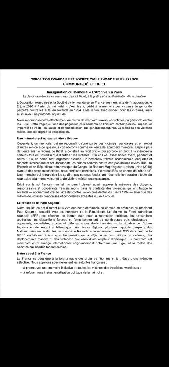 IbukaboseR's tweet photo. La Fondation Ibukabose-Rengerabose s'associe à cette alerte à @EmmanuelMacron. et exprime sa plus profonde inquiétude pour une mémoire sélective approuvée par ce Mémoriel "Archive" érigé à Paris "Non à l'apartheid Mémoriel " 
@Presidence_RDC 
@LCI 
@mbompard 
@France24_fr https://t.co/x4BnhRYZpt