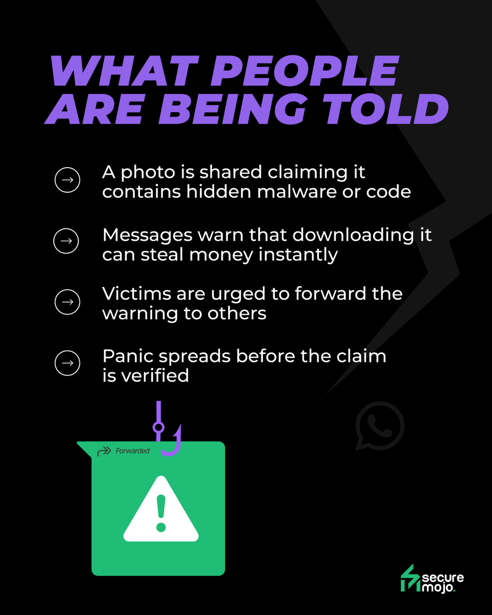 SecureMojo's tweet photo. Not every scam asks you to click a link 👀
Some only need you to believe a picture ⚠️

#SecureMojo #Cybersecurity #OnlineSafety #DigitalHygiene #CyberSmart #WhatsAppScams #FactCheckBeforeForward #SocialEngineering #hackersPOV https://t.co/4MP6MPHgrK
