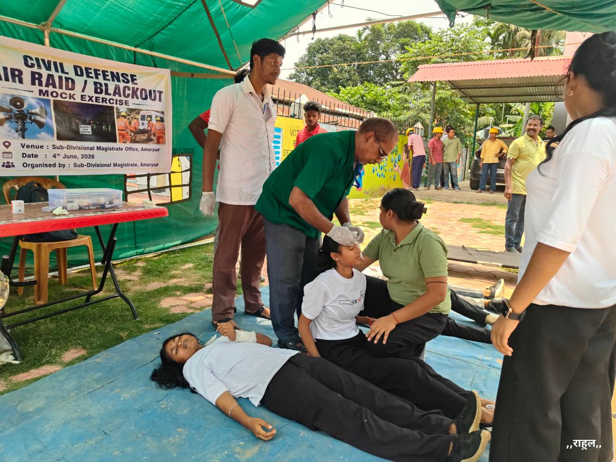 DisasterMgmtTRP's tweet photo. District Level Civil Defence Air Raid / Blackout Mock Exercise conducted on 04.06.2026 at SDM Office Amarpur with the involvement of Civil Defence Volunteers &amp; Emergency Response Teams organized by District Disaster Management Authority,Gomati District. https://t.co/aW23XfgMpF