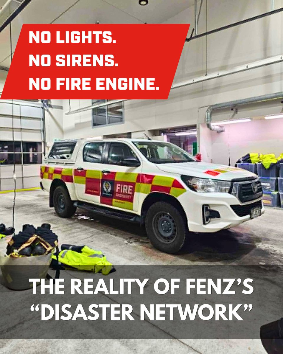 NZPFU's tweet photo. NO LIGHTS. NO SIRENS. NO FIRE ENGINE. 🛑🚘

Avalon's aerial has broken down. With zero spares available, this pool Ute is what's left. Lower Hutt response times are already dangerously exposed. Why won't FENZ move proper appliances for career crews? https://t.co/ijOEXqKU8X