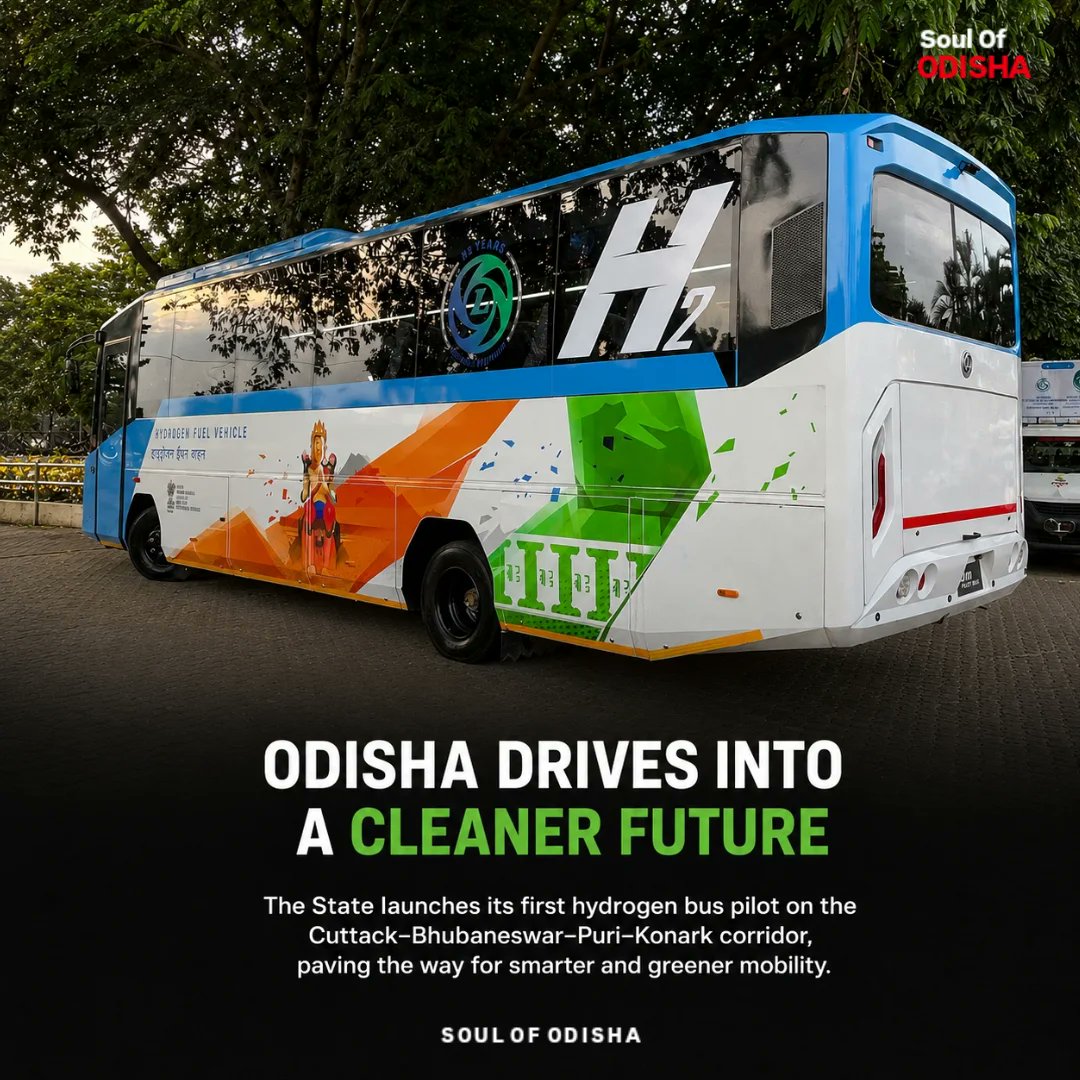 soulofodisha's tweet photo. Odisha is moving toward a zero-emission future! 🟢🚌
Hydrogen-fueled city buses are coming to the Cuttack–Bhubaneswar–Puri–Konark corridor.
NTPC is setting up the hydrogen infra, and CRUT will manage the operations.
#Odisha #GreenMobility #SustainableTransport #SoulOfOdisha https://t.co/vmWN875MU3
