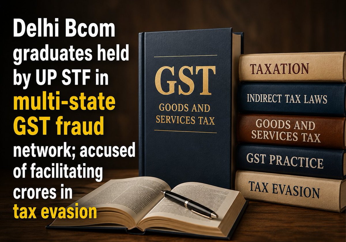 taxonation's tweet photo. 2 Delhi Bcom graduates held by UP STF in multi-state GST fraud network; accused of facilitating crores in tax evasion
https://t.co/h8IJMZ9a3r
#GST #GSTNEWS #GSTCASELAW #GSTUPDATE #GSTJUDGEMENT https://t.co/Ys3QGso4hb