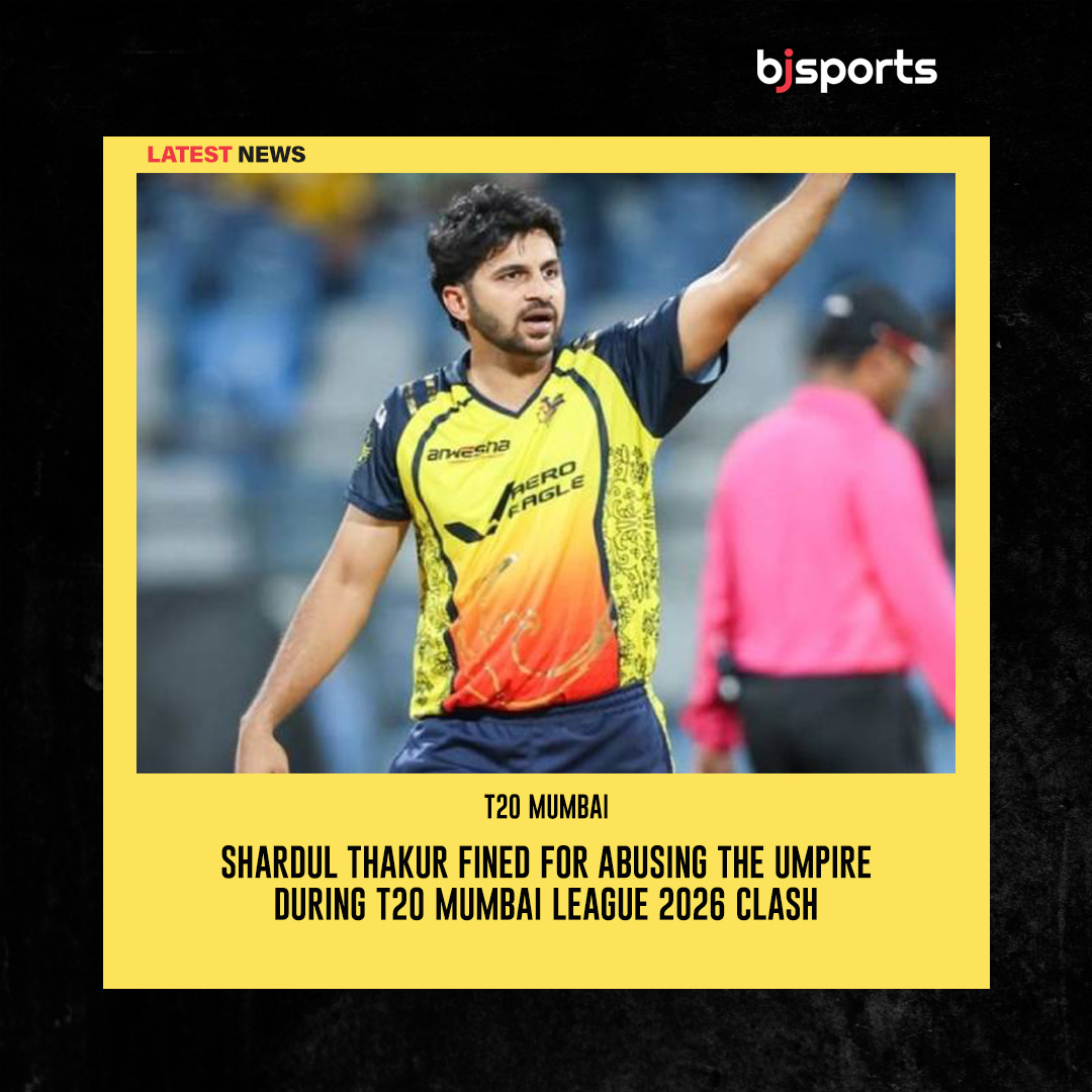 Bjsports_OFC's tweet photo. Shardul Thakur fined for abusing the umpire during T20 Mumbai League 2026 clash

👉 Read More: https://t.co/62PAq1gAN1

#Baji #BjSports #Sports #Cricket #T20Mumbai2026 #ShardulThakur #UmpireAbuse #CodeOfConduct #CricketNews https://t.co/CrmhfkL5qh