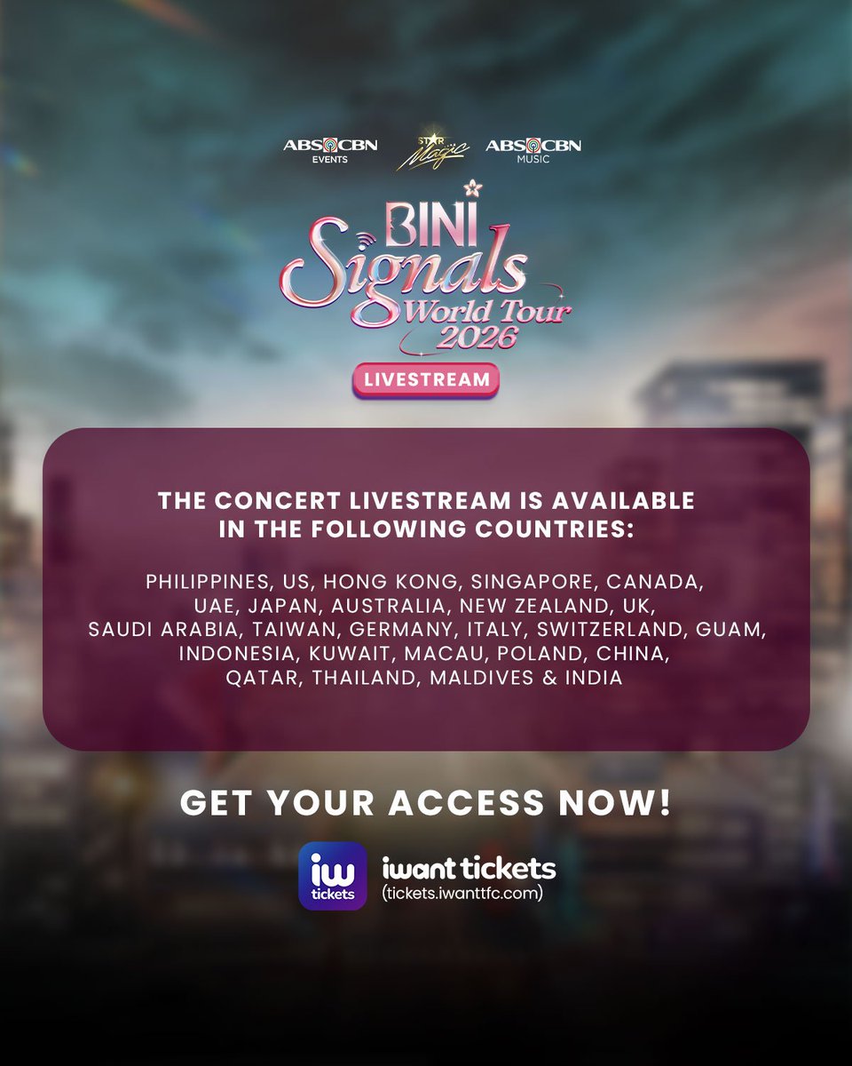 bloom_weverse's tweet photo. 📣 #BINI_PH [NOTICE] 06052026

Hello, this is BINI Fan Club Manager.

We are excited to let you know that livestream access for BINI SIGNALS WORLD TOUR 2026 in Manila Day 1 & 2 is now available for purchase.

BLOOMs around the world can now secure their access to watch the Manila shows live through the official livestream and be part of this special experience!

We look forward to your interest and support.

Thank you.