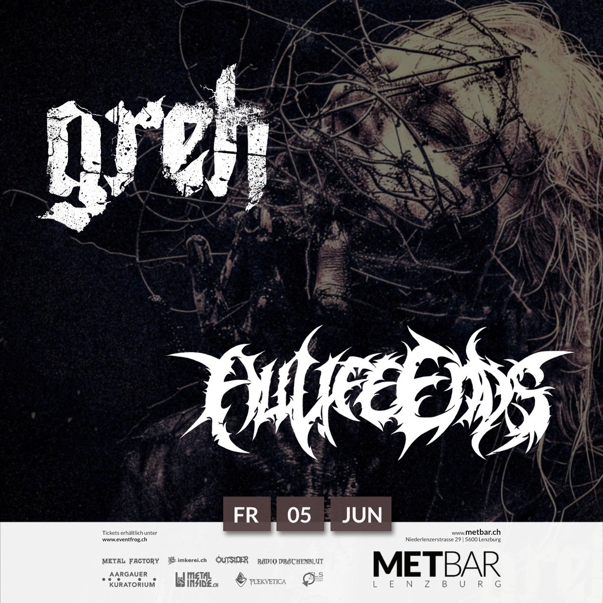 MetalFactoryCH's tweet photo. Death Metal in der Met-Bar Lenzburg! #greh #alllifeends #deathmetal #metbar #lenzburg https://t.co/ziJkYEwL5I