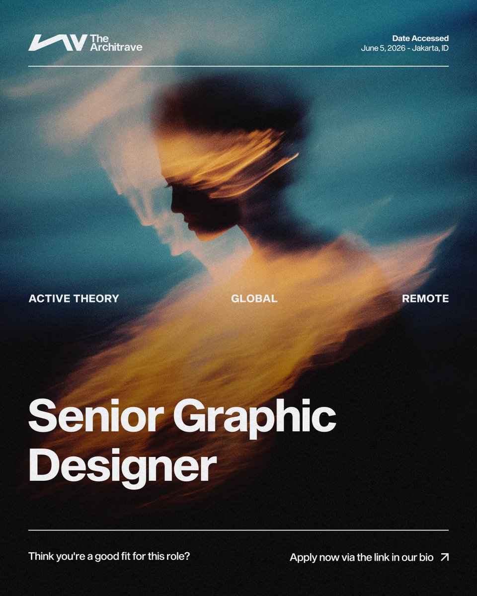 the_architrave's tweet photo. We’re sharing a new opportunity for a Senior Designer at @active_theory 

The Senior Designer role at Active Theory is for an experienced practitioner who has moved beyond core execution into a position of project ownership and creative influence. 

#hiring https://t.co/f6gyvdLScj