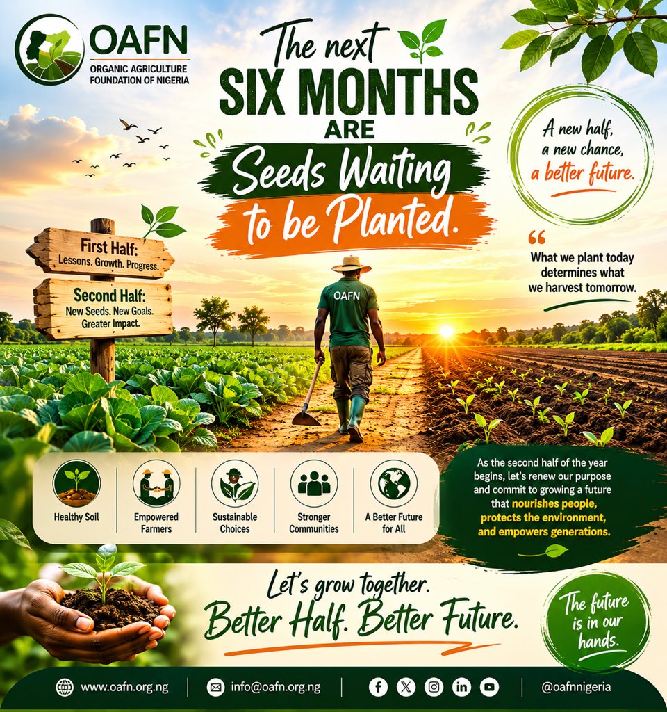 OAFN7350171's tweet photo. A tree planted today may shade a generation tomorrow. 🌳🌱

Every healthy soil restored, every farmer empowered, and every sustainable choice made is an investment in the future.

What are you planting for the next generation?

#OAFN #OrganicNigeria #SustainableAgriculture https://t.co/dsey4mMuZV