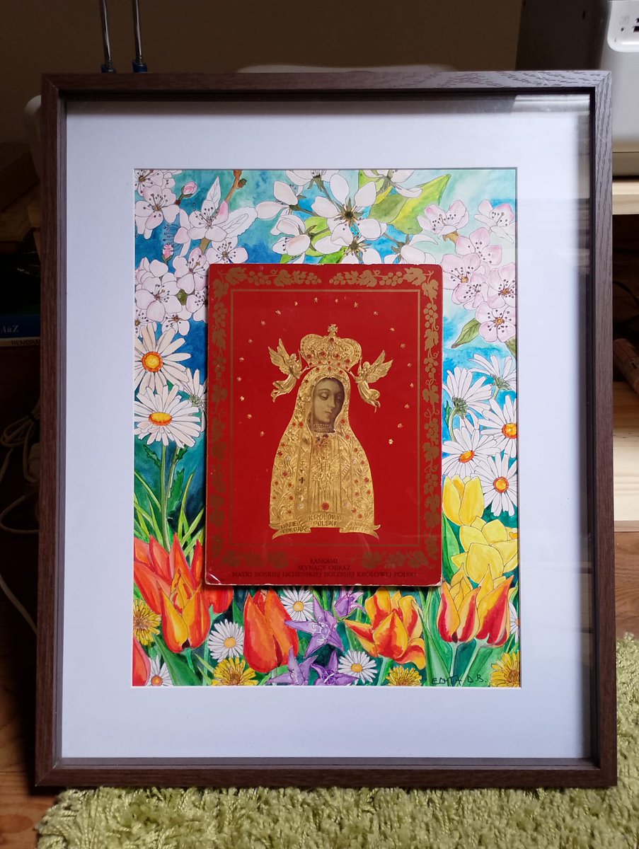 EDYTADB's tweet photo. La Vierge de Licheń encadrée dans les fleurs (feutres et aquarelle) https://t.co/DYqi6z7XQf