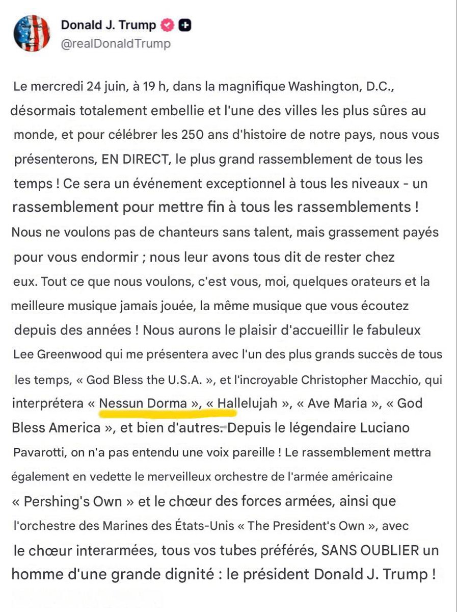 MF_Rev_Met's tweet photo. Trump annonce un « Rallye pour mettre fin à tous les rallyes » le 24 juin ! Christopher Macciho chantera NESSUN DORMA. Nessun Dorma est diffusé à la fin du film The Sum of All Fears, dans lequel TOUS les traîtres et acteurs de l’État profond ont été exécutés !!! https://t.co/ixls7hUlk5