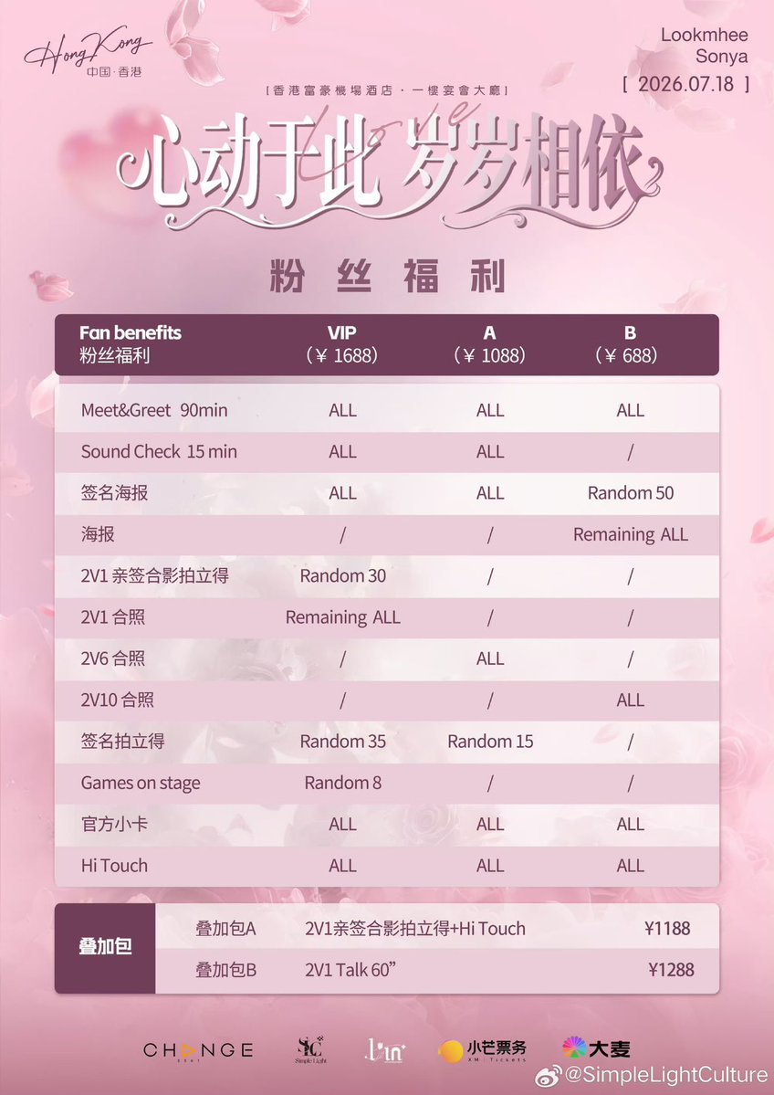StarArena_'s tweet photo. 2026 Lookmhee & Sonya Hong Kong Fan Meeting

📅  JUL 18 2026
📍 Grand Ballroom, 1st Floor, Regal Airport Hotel
🎫 RMB 1688/1088/688

⏰ Public sale:
JUN 10 2026, 6PM 

🎁 Add-on Package:
JUN 10 2026, 7PM 

🔗 Xiaomang / Damai

#LMSY #ลูกหมีซอนญ่า
#LMlookmhee #SonyaSaranphat
@Lookmheewang @sonyasarann @Liin_Ent