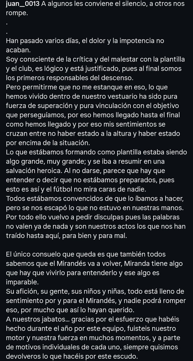 rojoynegro1927's tweet photo. Palabras de Juan Palomares tras nuestro descenso. https://t.co/4nO64FDj75