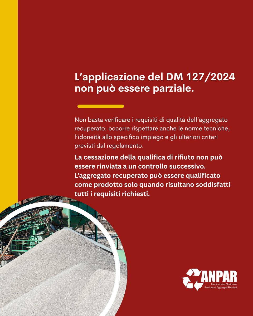 anparorg's tweet photo. .@MASE_IT h risposto all’interpello di @RegioneVeneto fornendo chiarimenti sull’applicazione del DM 127/2024.
🟧 ANPAR continuerà a presidiare il confronto tecnico e istituzionale affinché l’End of Waste degli inerti sia uno strumento effettivo di economia circolare. https://t.co/41dOHVzaXP