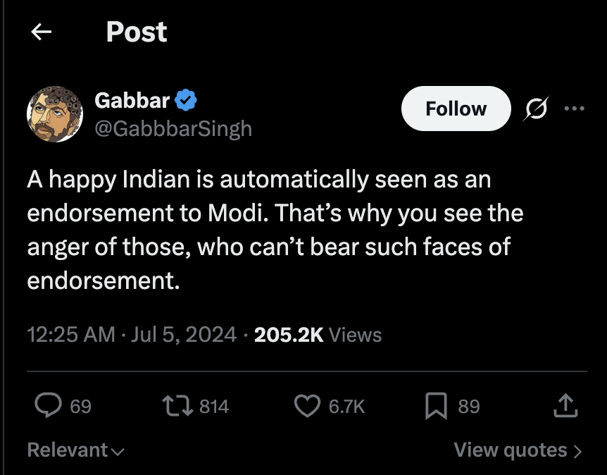 TheDeshBhakt's tweet photo. Meet Abhishek Asthana aka @GabbbarSingh - IT Cell cheerleader & Modi Fanboy. Till recently was ascribing the happiness of every Indian to Modi - now suddenly the tragic demise of Vivek Agarwal and his whole family has jolted him.... NOT because this was another senseless / preventable tragedy - but because it happened to someone in his luxury  class level.
However - even in his moment of sadness - he does not have the spine to question the people who are responsible / does not have the basic conscience to demand justice - his only advise to is to 'escape the decay' (because taking names is not good for business)
Don't be a rat like Abhishek - have the courage to question - ESPECIALLY if you have power and clout. Remember - you are not 'safe' just because you have the money - a rotten system will get get you & quitting is the last option.
