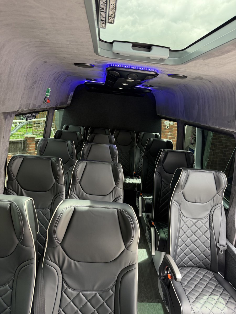 GLMinibuses's tweet photo. Our new 16 Seater executive minibus with huge luggage compartment, air conditioning, all seats with usb chargers, Apple play, leather recliner seats. Perfect for long distance travel - Business trips - airport transfers - nights out etc. #exectravel #glminibuses https://t.co/O5fVScZQbM