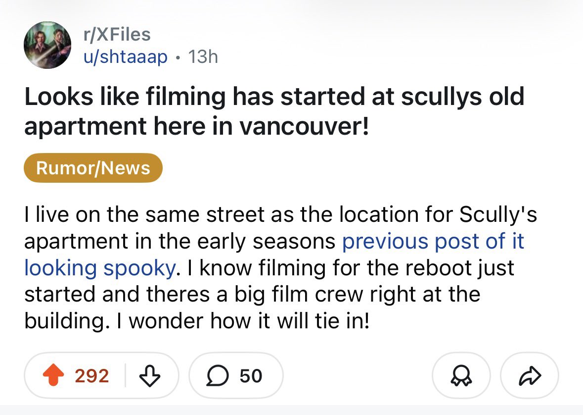 savmuses's tweet photo. according to reddit, the pilot for the ryan coogler x-files reboot has been filming at scully’s apartment this week! 👀 https://t.co/XDuu8qeWcN