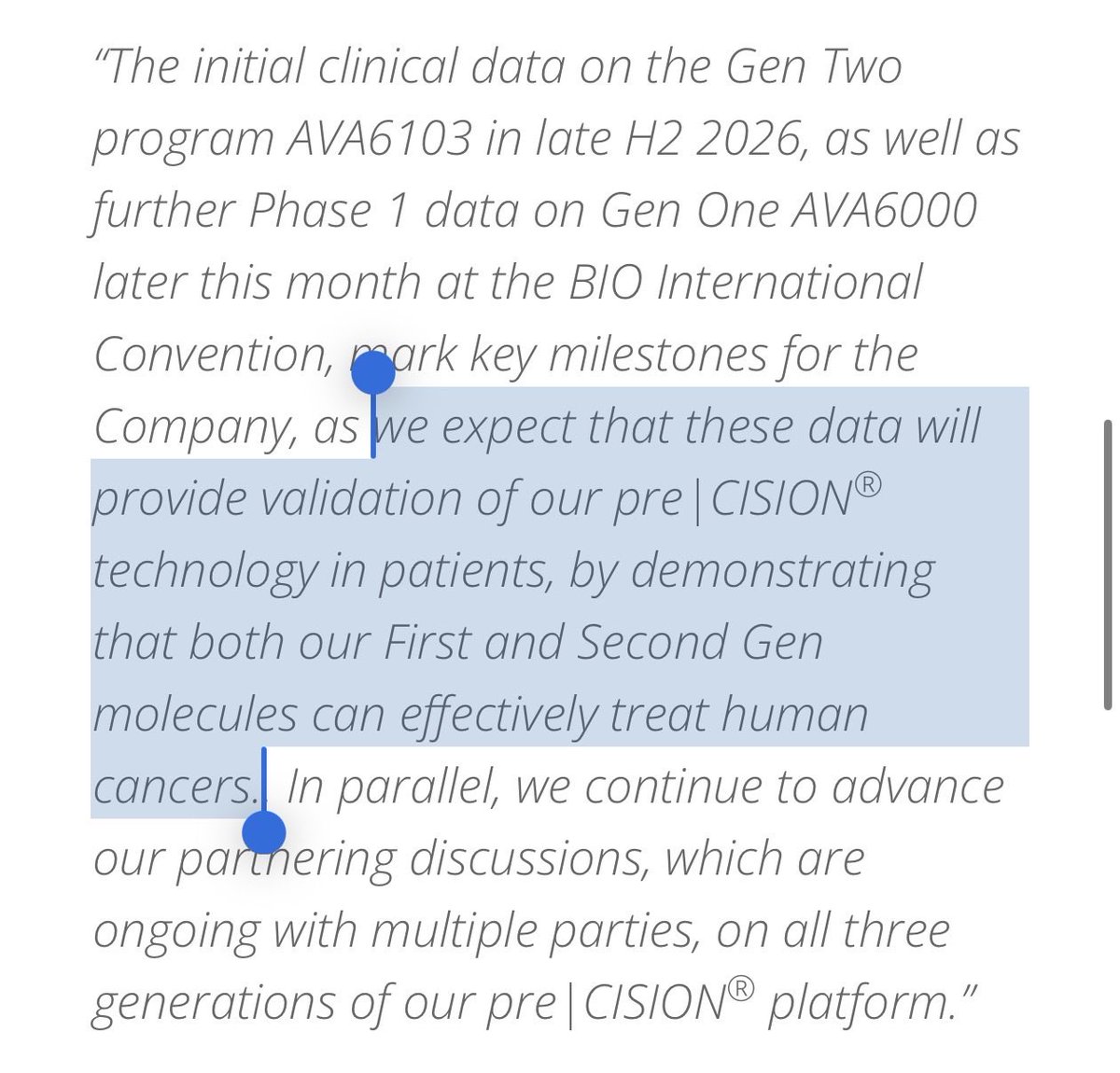 TVR5AVCT's tweet photo. #AVCT renders CLN irrelevant with transfer from Heights to an institutional investor.

An expectation AVA6103 will effectively treat human cancers confirmed. 

Ensuring Gen 1, 2 &amp; 3 license deal negotiations are unencumbered by noise during this critical period.

Different board. https://t.co/JJv8FPP2by