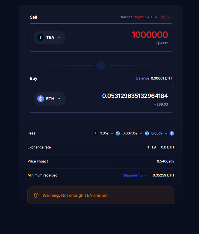 0xfarisss's tweet photo. Swap your @teaprotocol token on @AerodromeFi and move on 🤯 https://t.co/klk87KAPW3