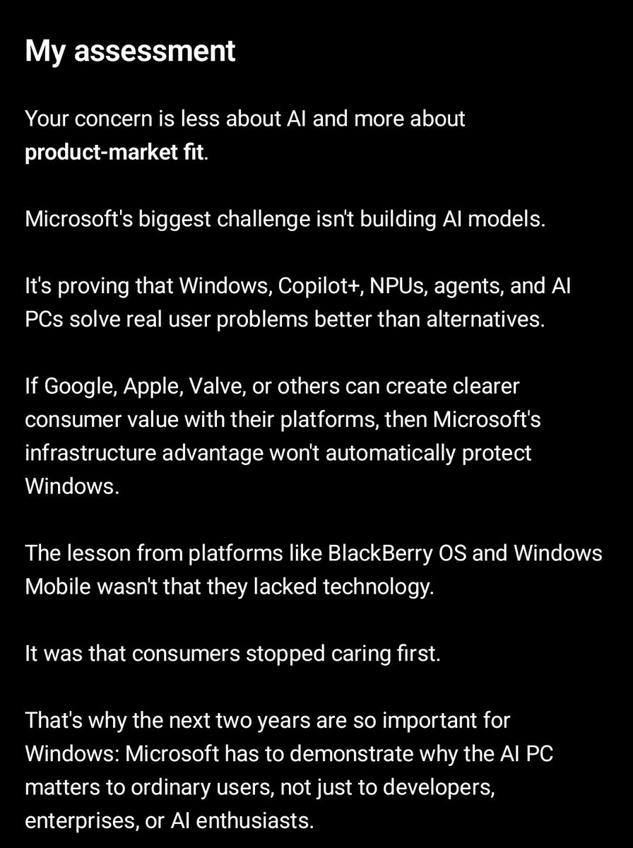 designedbyabin's tweet photo. AI on Windows desperately needs its GUI moment like Windows had with Windows 95 and XP.

Build AI features that creates REAL USER VALUE instead of AI gimmicks. 

Googlebooks are on the Horizon.
@pavandavuluri @marcusash @marchr @bacadd https://t.co/Nyw47yRoWq