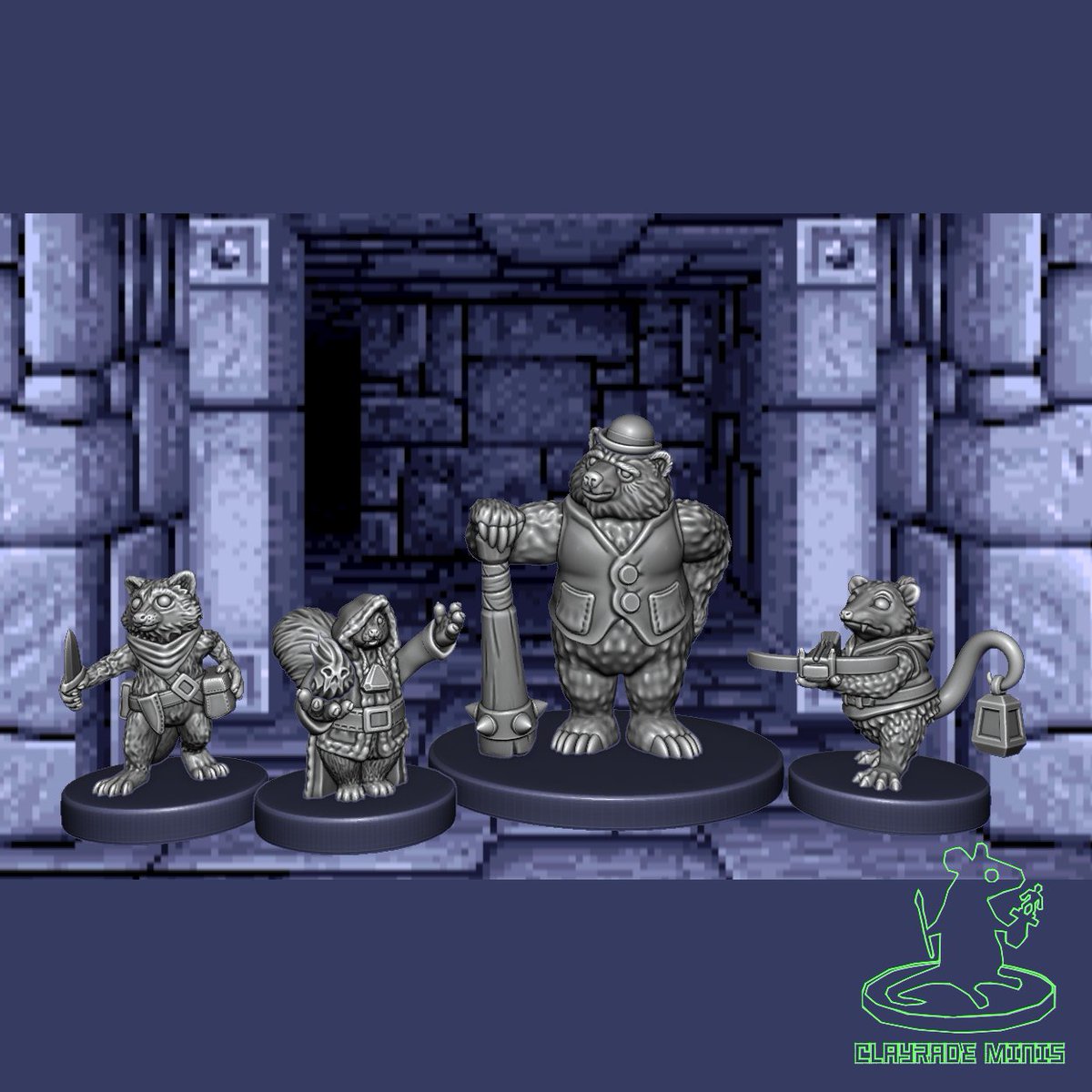clayrade's tweet photo. Just launched my Dungeon Scavenger model set! Check my bio for the link, and thank you for looking! 
I worked really hard on these four critters, and I know that doesn't equate to interest or sales, but I'm damned proud of them regardless.😤 https://t.co/1bi3oJcUgy