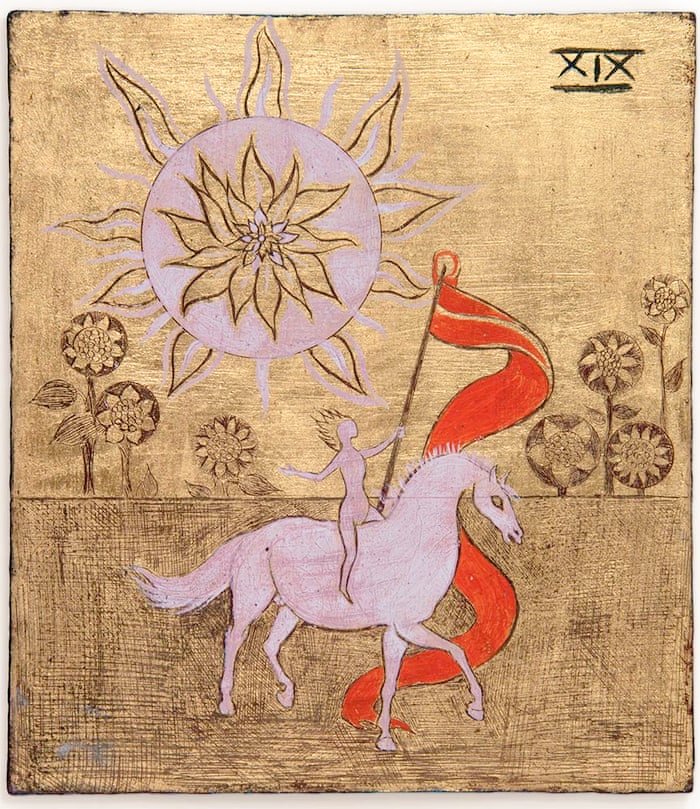 womensart1's tweet photo. 'The Sun' from the Tarot cards, by Surrealist painter Leonora Carrington #WomensArt #SurrealistArtWeek https://t.co/F9kmn7cy4E