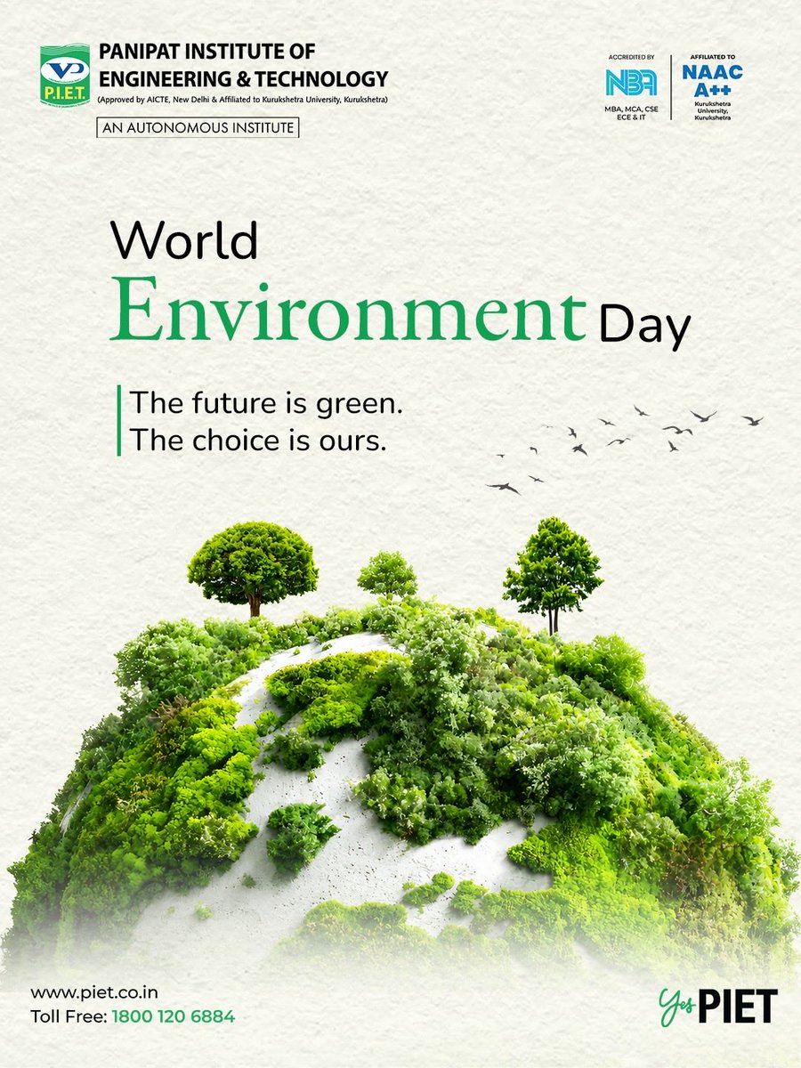 PIETPanipat's tweet photo. 🌍 The future is green, and the choice is ours. This World Environment Day, let’s take a step towards a cleaner, greener, and more sustainable tomorrow. 🌱💚

#WorldEnvironmentDay #GoGreen #SaveEarth #Sustainability #ClimateAction #ProtectNature #PIET #YesPIET #GreenFuture https://t.co/KXvhQWHlZx