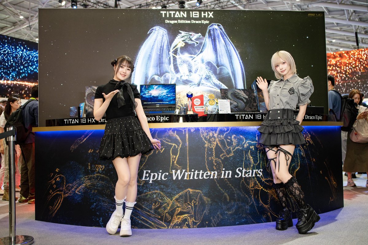 MSI_JP's tweet photo. MSIノートPCアンバサダーのお2人にブースに遊びに来ていただきました！✨

弊社公式TikTokなどにて新製品紹介動画を続々公開予定なのでお楽しみに！！👀 https://t.co/4vhPA2g1bk