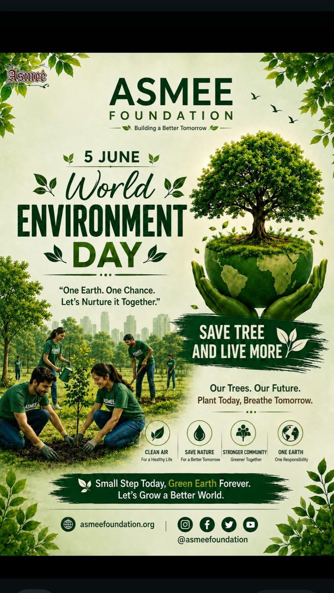 AsmeeFoundation's tweet photo. Let’s take a pledge to change our small daily habits to protect our environment 🌿
By reducing plastic, choosing natural options, and being mindful every day, we can make a big difference.
Together, let’s create a cleaner, greener, and healthier Earth 🌍
#worldenvironmentday2026 https://t.co/u6NkPRuqLf