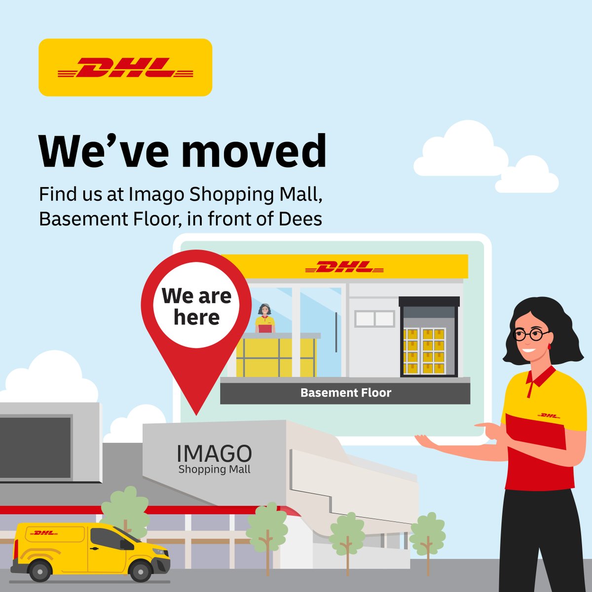 DhlExpressMY's tweet photo. Hello Sabah! 👋 We’ve moved.

Our DHL Express Service Point at Imago Shopping Mall has relocated to the Basement Level.

📍Find us at: Basement Floor, Imago Shopping Mall (in front of Dees)
🕒Business hours: Open daily from 10:00 AM

More information: 
https://t.co/BNETUf3jX1 https://t.co/sAKRq1CiYJ