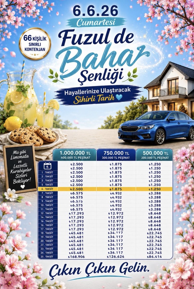 EvimSistemi's tweet photo. 📢 Fuzul çalışanı takipçilerimiz tarafından iletilen görsele göre, yoğun ilgi gören Esnek Kampanya devam ediyor.

📌 500 bin TL, 750 bin TL ve 1 milyon TL finansman seçenekleri yer alıyor.

💰 Organizasyon ücreti %7
✅ Yarısı peşin
✅ Kalan tutar 4 taksit

⚠️ Bu paylaşım reklam değildir. Takipçilerimiz ve sektör çalışanlarından gelen bilgiler doğrultusunda bilgilendirme amacıyla paylaşılmıştır.

#Fuzul #TasarrufFinansman #FaizsizFinansman #EvSahibiOlmak #AraçFinansmanı 🏡🚗📊