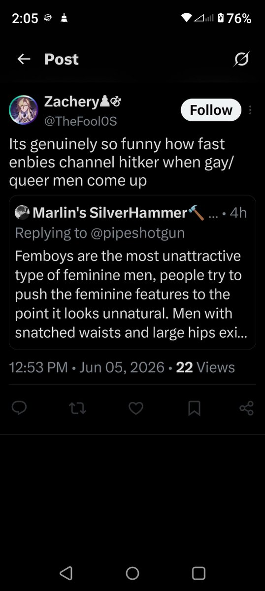 Dadfish12's tweet photo. One word from saying theyfab, I'm also a gay/queerman. Just say you're transphobic lol. https://t.co/4rS7GkawPg