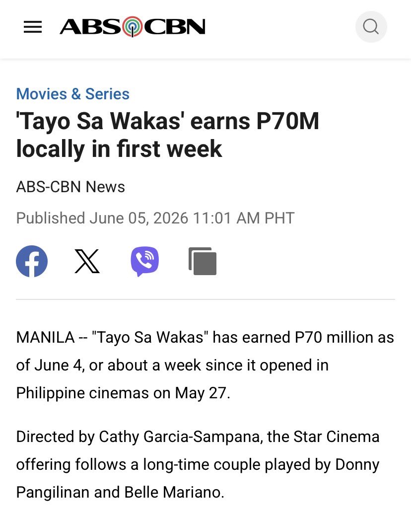 StarCreativesTV's tweet photo. Thank you for making Tayo Sa Wakas a super box-office hit with ₱70 Million Total Gross as of June 4, 2026 🥹✨

Maraming salamat sa lahat ng sumuporta, nanood, at nagbahagi sa kuwento nila Cheska at Cisco. 🫶 https://t.co/32offMLpvJ