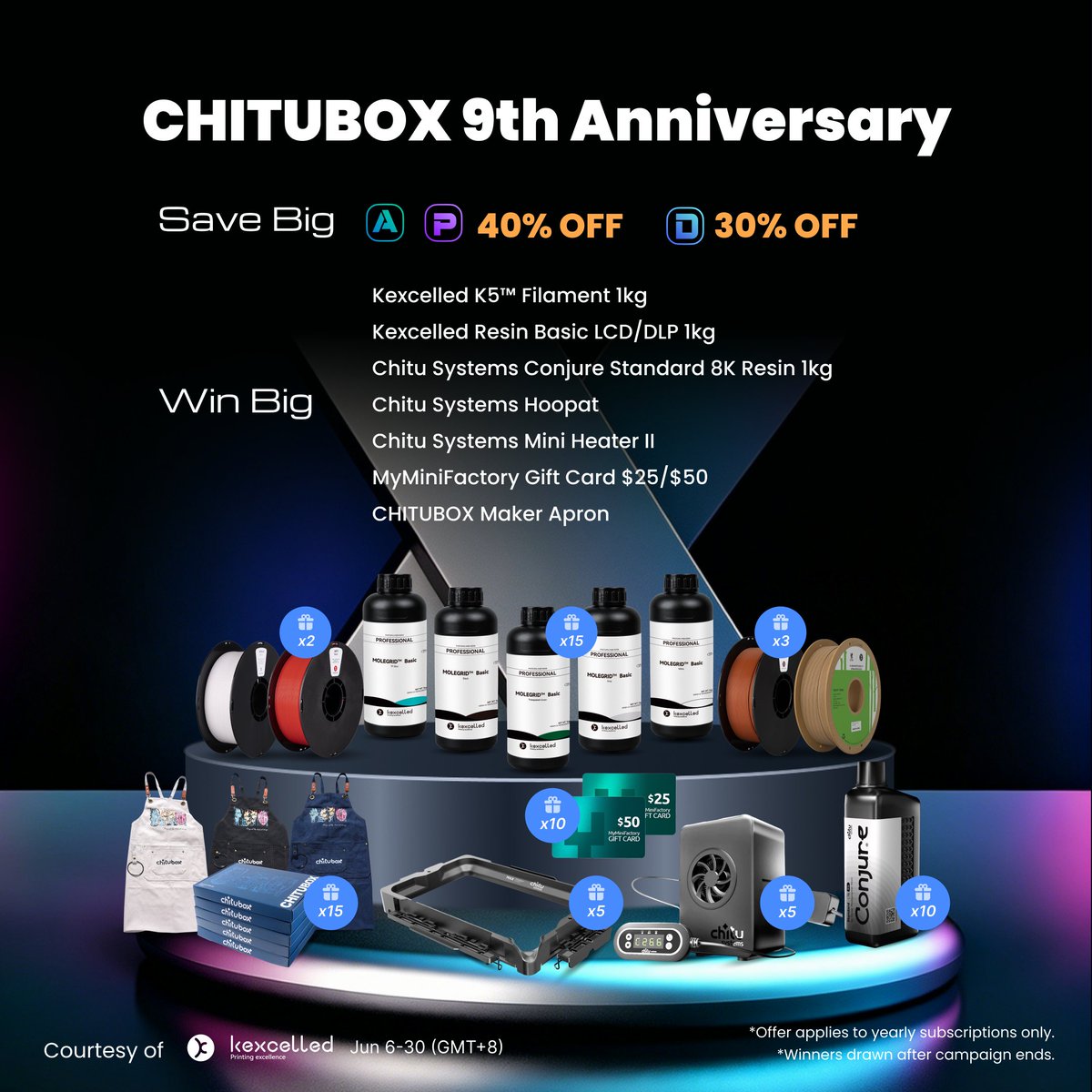 chitubox's tweet photo. 🎉CHITUBOX 9th Anniversary Sale is Coming! 
Get ready for one of the BIGGEST CHITUBOX promotions of the year!
June 6–June 30 (GMT+8)
This is the best time of the year to upgrade your CHITUBOX subscription, unlock powerful features, and win amazing prizes.https://t.co/zb5dg8Sgh1 https://t.co/sGfP6aPS2L