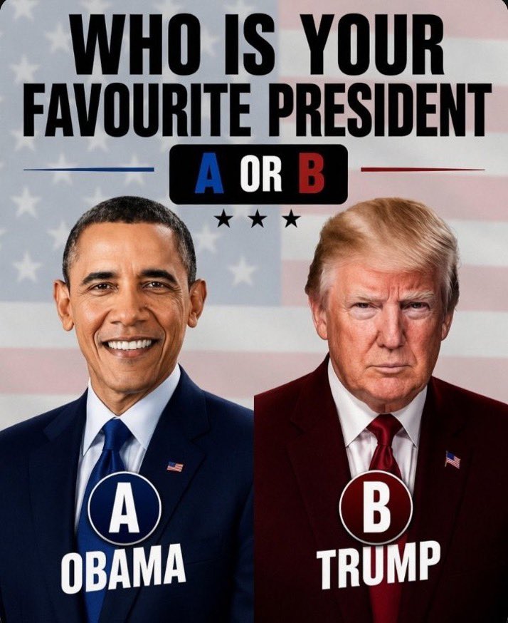 magicLgge's tweet photo. If history remembers one of these leaders as more influential, who do you think it will be ?

A = Obama
B = Trump https://t.co/MxAgyLwUHN