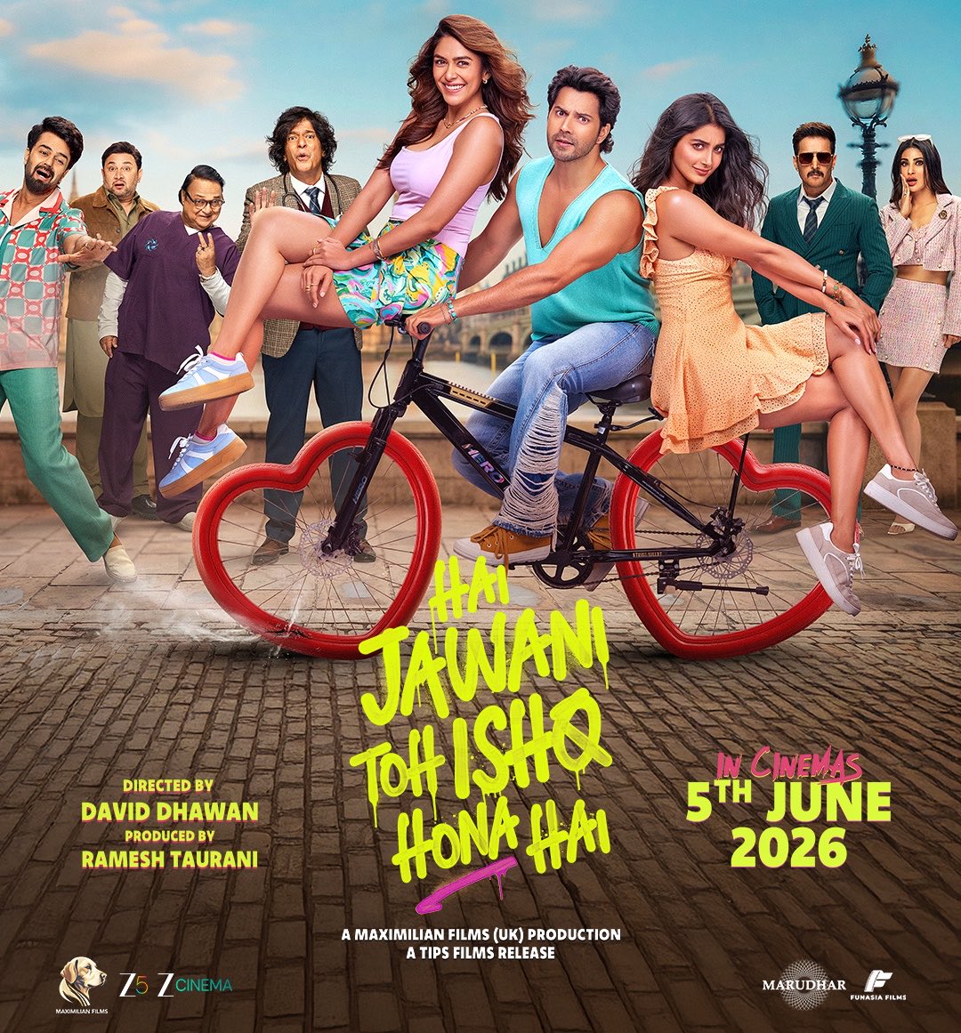TradeBOC's tweet photo. Hai Jawani Toh Ishq Hona Hai Review: David Dhawan Delivers A Proper Family Entertainer ⭐⭐⭐✨ (3.5/5)

#HaiJawaniTohIshqHonaHai is exactly the kind of film audiences expect from #DavidDhawan — loud, colourful, chaotic and thoroughly entertaining. The film throws its characters into a wildly complicated situation and extracts plenty of humour from the madness that follows.

The story itself is simple, but #YunusSajawal's screenplay keeps introducing quirky characters, misunderstandings and comic situations that maintain audience interest. The first half takes time to settle down, but once the central conflict kicks in, the film becomes a complete laughter ride.

#VarunDhawan is in his comfort zone and carries the film with infectious energy. He occasionally goes overboard but remains consistently entertaining. #MrunalThakur delivers one of her most charming commercial performances while #PoojaHegde looks glamorous and handles her role confidently. The surprise package is #MouniRoy, who leaves a strong impact despite limited screen time.

The music is another major winner. #Wow, #VyahKarwadoJi and #TeraHoJaun work well within the narrative, while #ChunnariChunnari emerges as the clear crowd favourite.

The writing isn't always fresh and some situations feel familiar, but the film succeeds where it matters most — making the audience smile.

A fun-filled family entertainer designed purely for theatrical enjoyment.

#HaiJawaniTohIshqHonaHaiReview