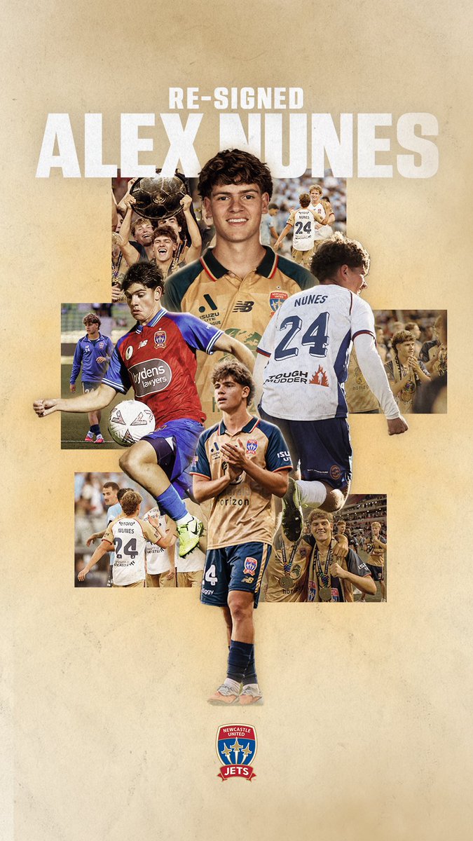 NewcastleJetsFC's tweet photo. 𝑨𝒍𝒆𝒙 𝑵𝒖𝒏𝒆𝒔 𝑬𝒙𝒕𝒆𝒏𝒅𝒔 

The Newcastle Jets are delighted to announce that Alex Nunes has re-signed with the Club until the end of the 2027/28 Season

✍️ https://t.co/89Y7lNuzzN https://t.co/jZrXYpMdZw
