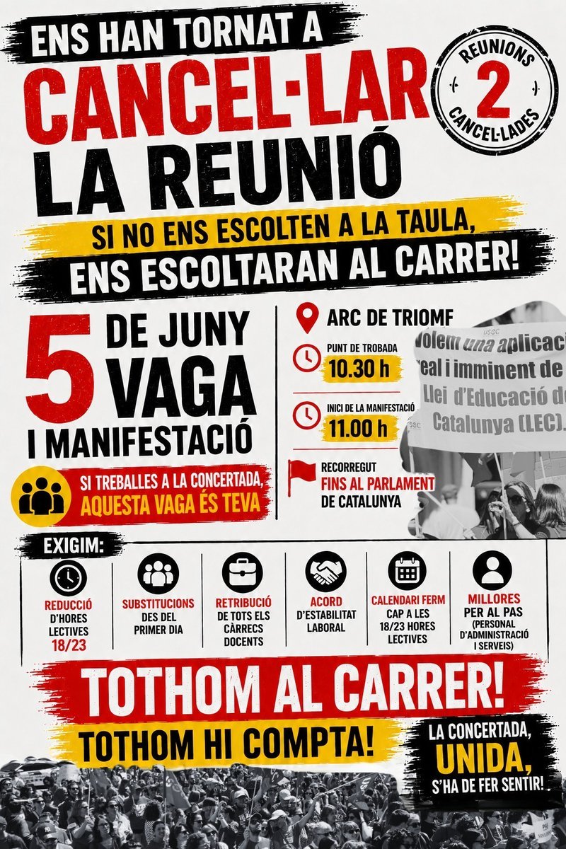 miquelhiguera2's tweet photo. Bon dia,
Avui, la CONCERTADA també ens manifestem @EnsenyamentUSOC 
@elmonarac1 @3CatInfo @maticatradio @elsmatins @RTVECatalunya 
#Objectiu1823 #ConcertadaEnLluita https://t.co/Yh545ZVLRG