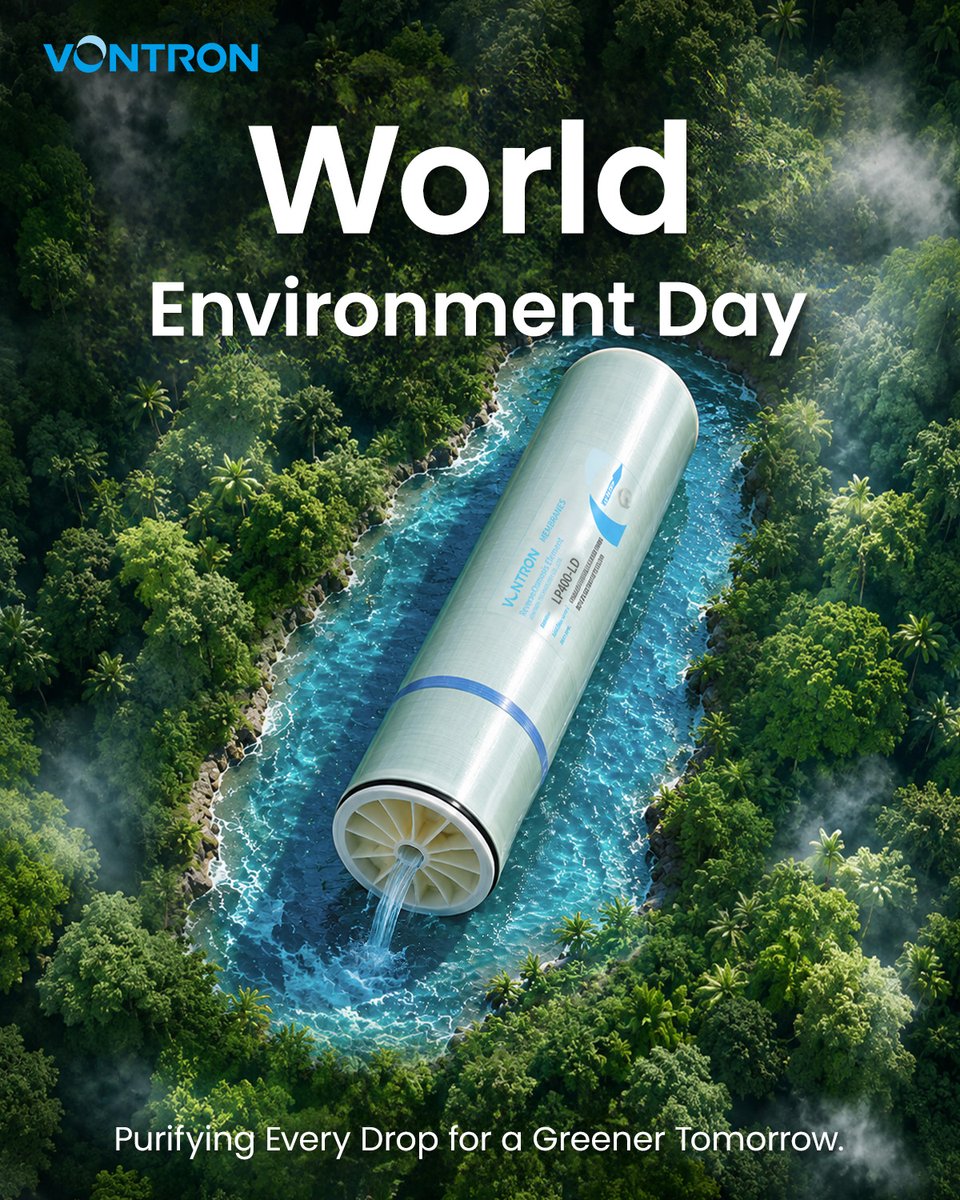 VontronTech's tweet photo. 🌍 World Environment Day

Clean water powers a sustainable future. 💧

Through membrane innovation, Vontron helps create cleaner water and a greener tomorrow.

#WorldEnvironmentDay #Vontron #CleanWater https://t.co/YmheFeURoq