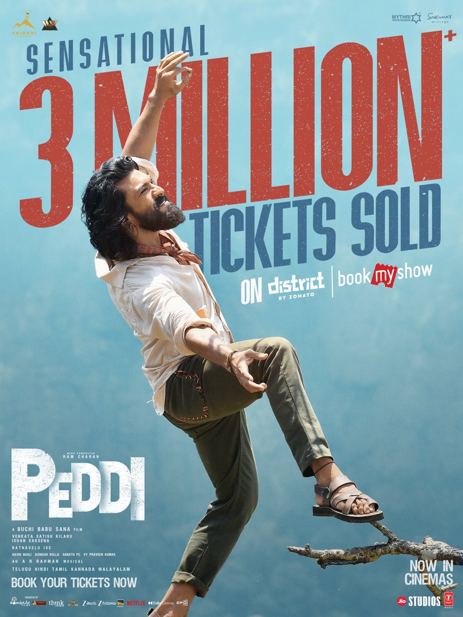PeddiMovieOffl's tweet photo. 3 MILLION+ tickets sold premieres + Day1. Day 2 going strong. 🔥

Meet #PEDDI Now In Cinemas
https://t.co/EMhY3eMGKq
Book your tickets now💥💥 https://t.co/jpsInk2keE