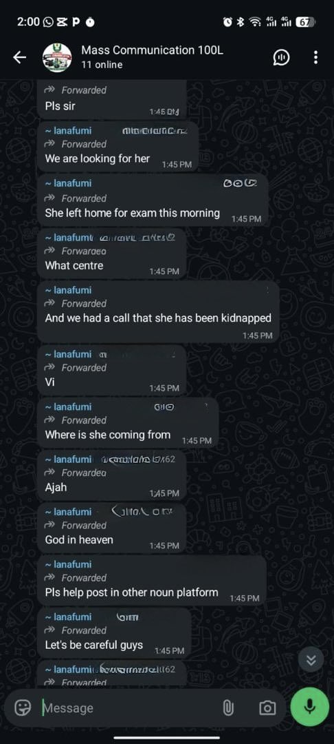 Oli_AdaViv's tweet photo. Student from NOUN has been kidnapped from Ajah while coming to write Exam today. 😭😭😢
God abeg ooooo 🙏🙏🙏 https://t.co/5IJ0XWpwCD